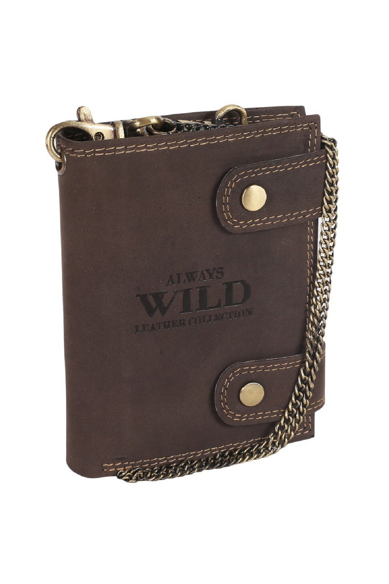 Atrakcyjny, skórzany portfel męski z mosiężnym łańcuchem  Always Wild