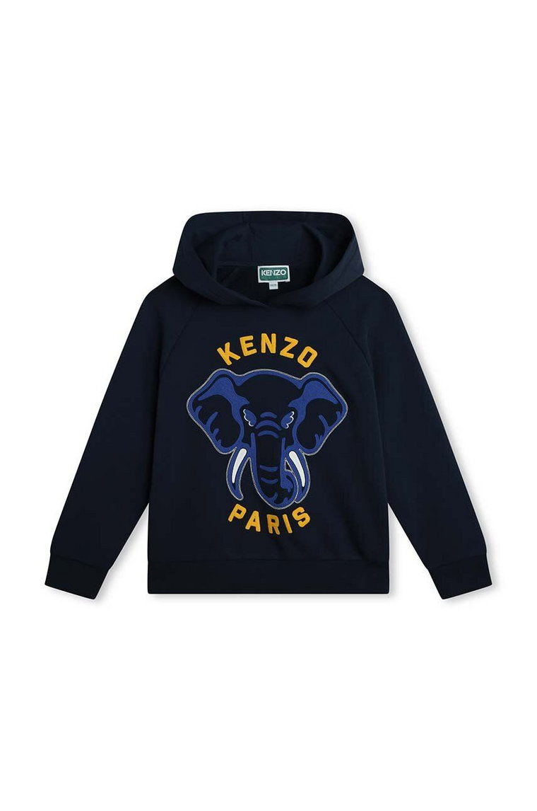 Kenzo Kids bluza bawełniana dziecięca kolor niebieski z kapturem z nadrukiem
