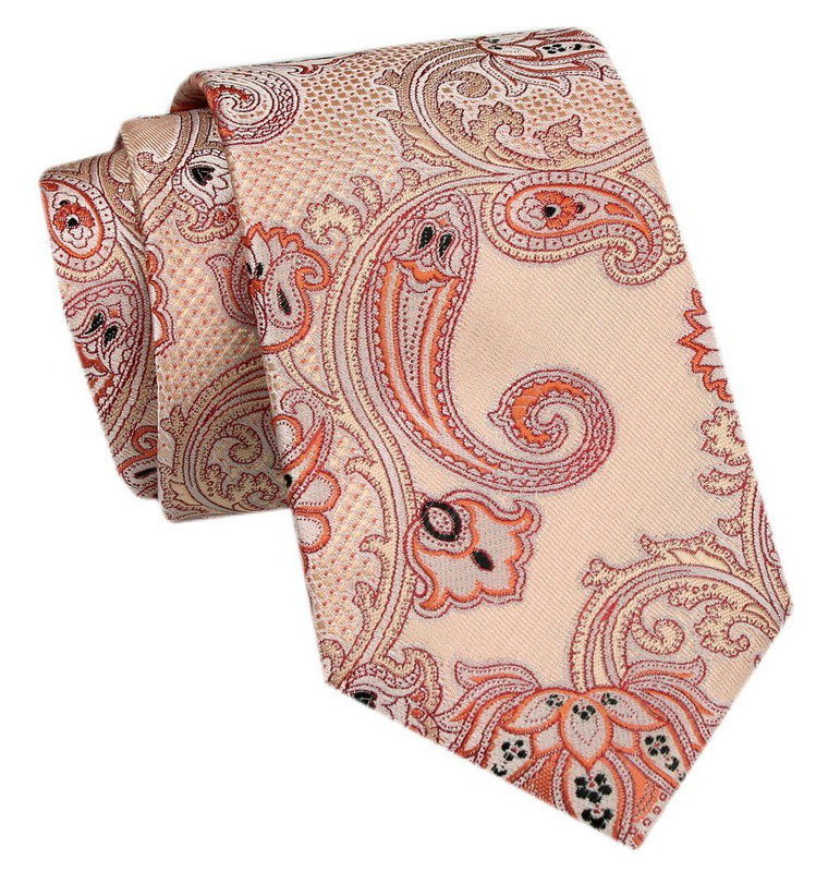 Modny Krawat Męski - Alties - Beż w Orientalny Wzór