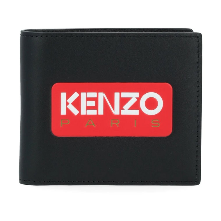 Czarna skórzana portmonetka z czerwonym logo Kenzo