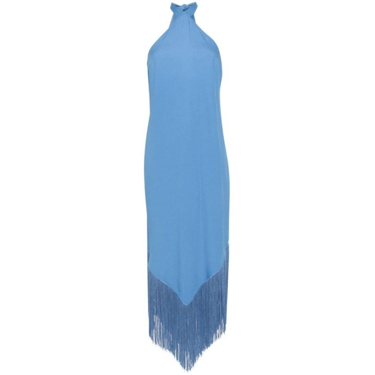 Niebieska Sukienka z Frędzlami Taller Marmo