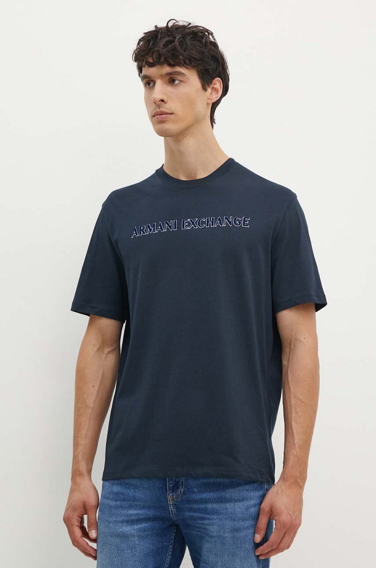 Armani Exchange t-shirt bawełniany męski kolor granatowy z nadrukiem 6DZTBD ZJ3VZ