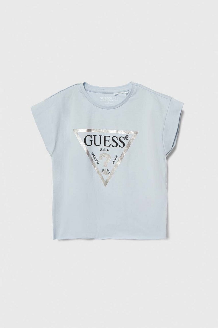 Guess t-shirt dziecięcy kolor niebieski