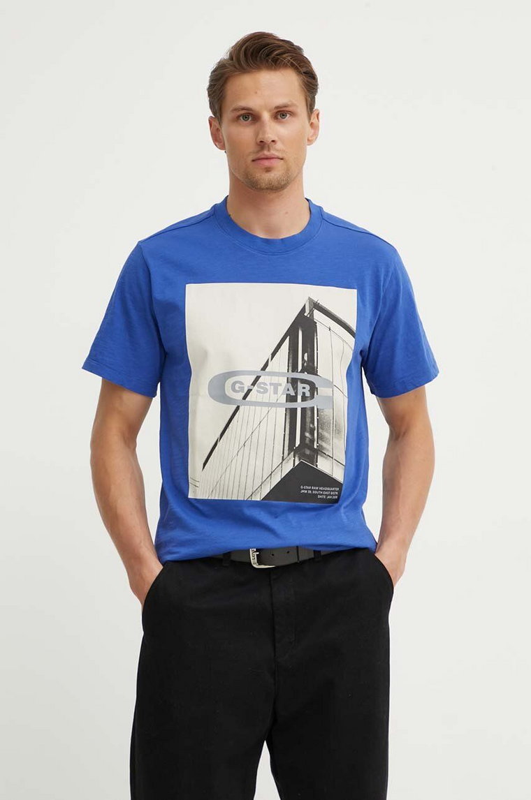 G-Star Raw t-shirt bawełniany męski kolor niebieski z nadrukiem D24683-C372