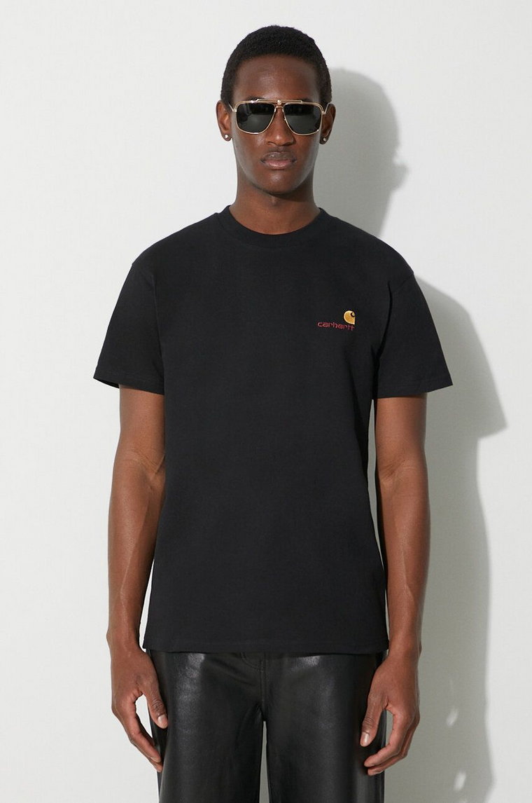 Carhartt WIP t-shirt bawełniany S/S American Script T-Shirt męski kolor czarny z aplikacją I029956.89XX