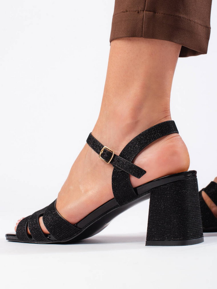 Czarne brokatowe sandały damskie
