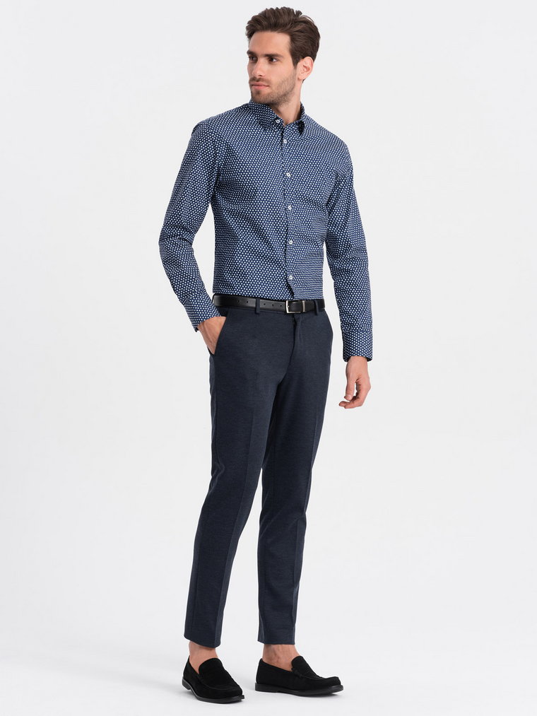 Męska koszula w drobny wzór SLIM FIT - granatowa V1 OM-SHCS-0140