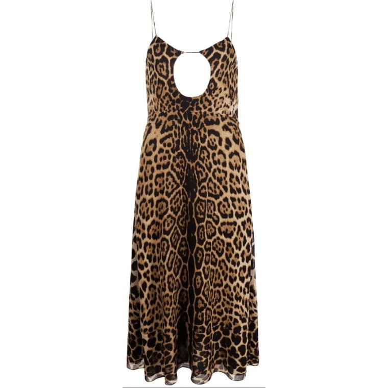 Leopard Print Cut-Out Sukienka Midi Saint Laurent
