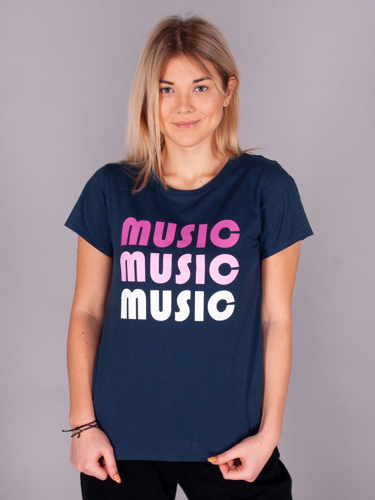 Koszulka damska t-shirt bawełniana MUSIC granatowa M