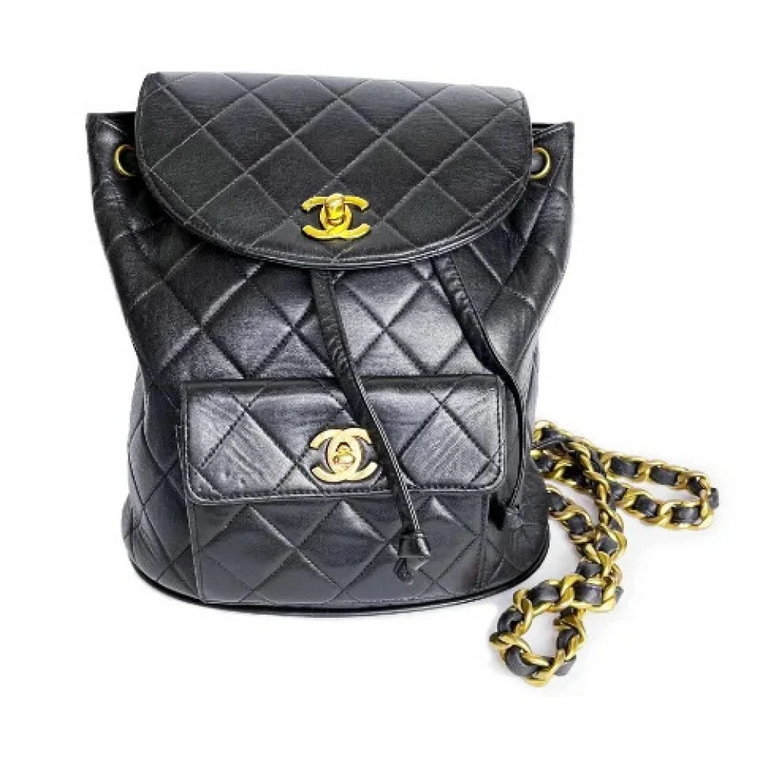 Używany Plecak, Klasyczny Czarny Podwójny Zamek CC, Uszkodzona Naklejka z Numerem Seryjnym, Wyprodukowany we Francji Chanel Vintage