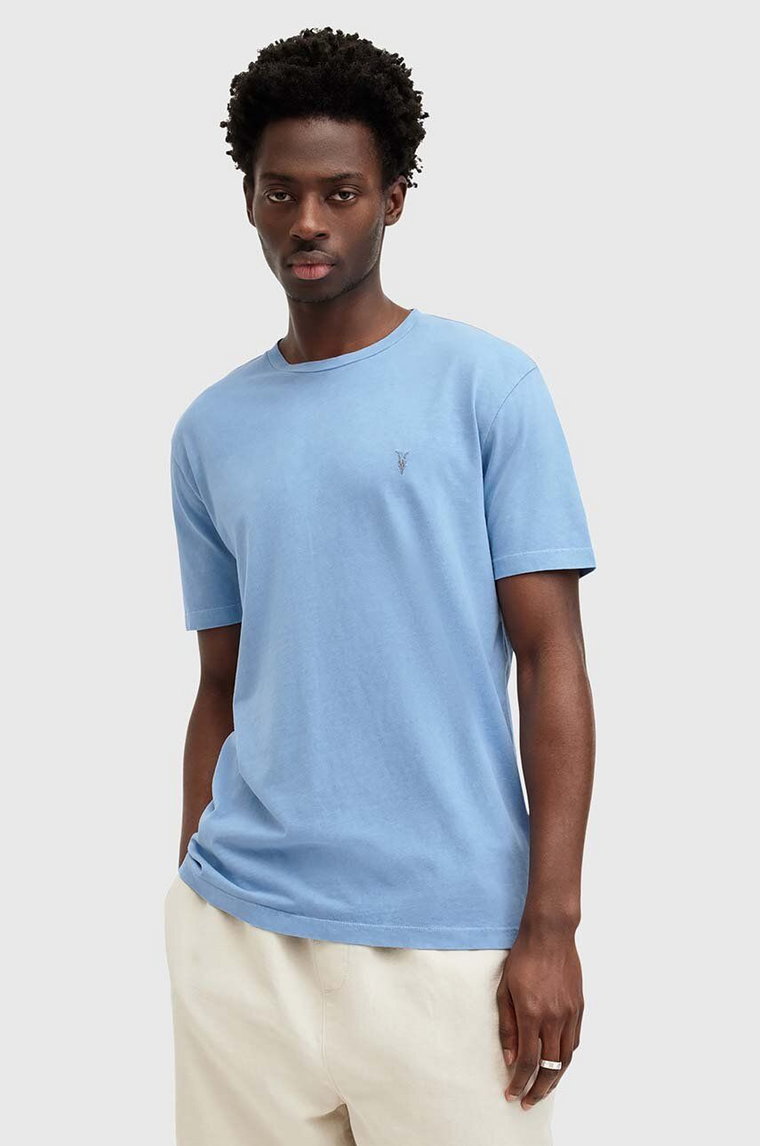 AllSaints t-shirt MD095Z OSSAGE SS CREW męski kolor niebieski gładki