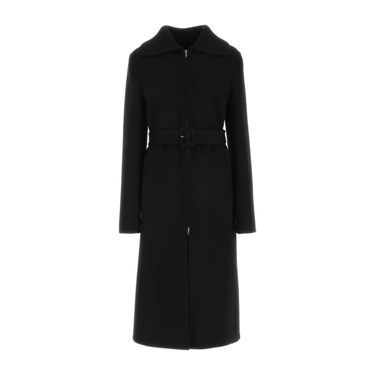 Czarny płaszcz z wełnianym dodatkiem, Klasyczny styl Jil Sander