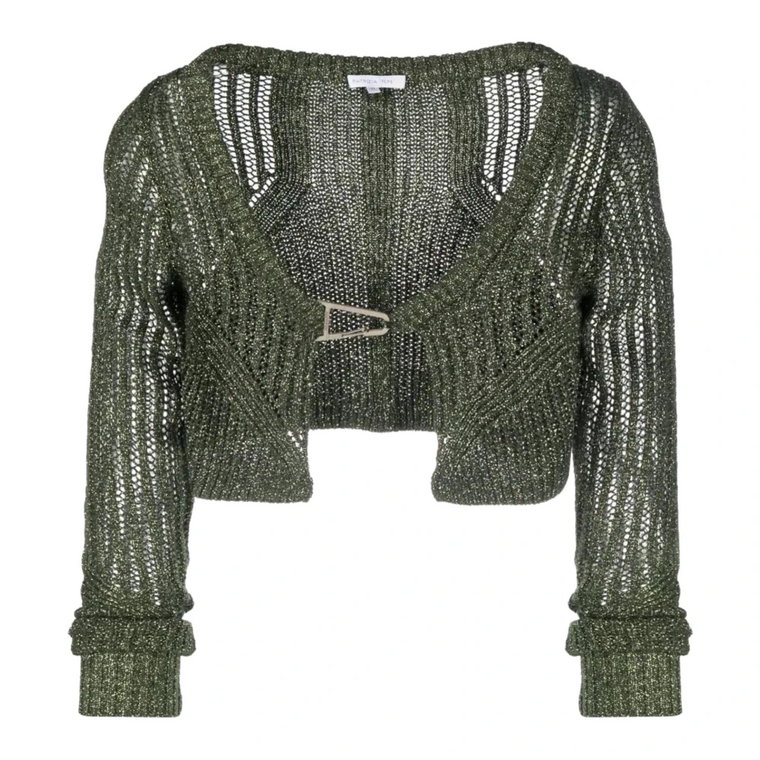 Zielony krótki sweter z metalicznymi szwami Patrizia Pepe