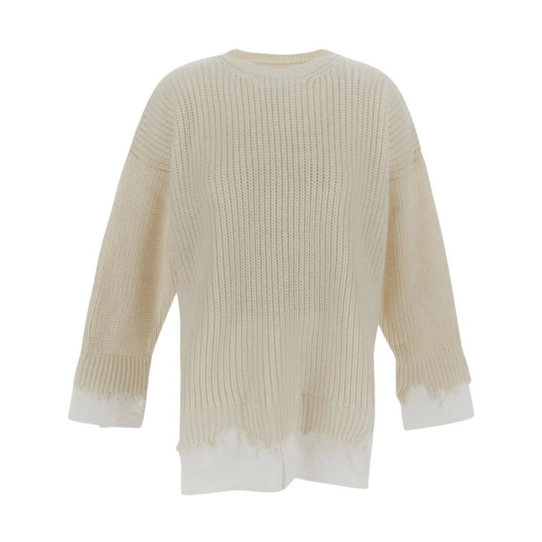 Biała Sweter z Wstawkami w Stylu Koszuli MM6 Maison Margiela