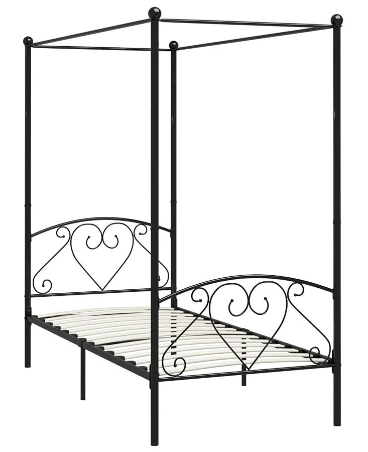 Czarne metalowe łóżko z baldachimem 100x200 cm - Elox
