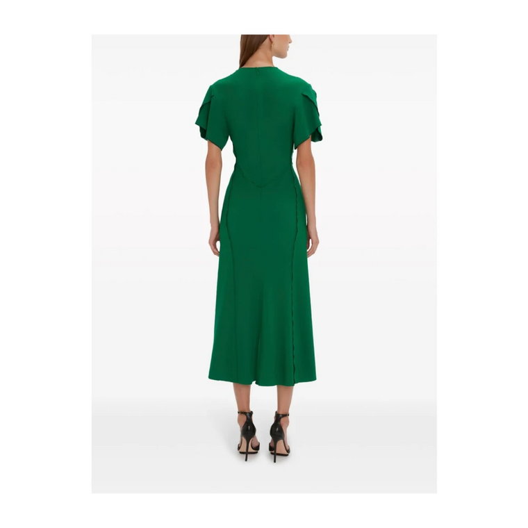 Zielona Sukienka z Wełnianym Mieszanką i Ruchami Victoria Beckham