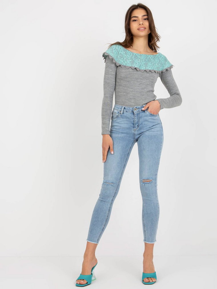 Spodnie jeans jeansowe niebieski casual rurki nogawka zwężana suwak guziki