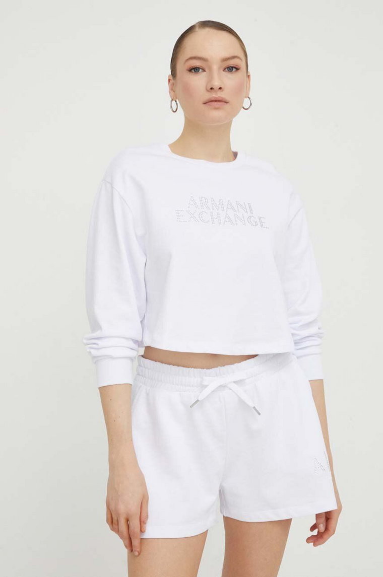 Armani Exchange bluza bawełniana damska kolor biały z aplikacją 3DYM90 YJFHZ