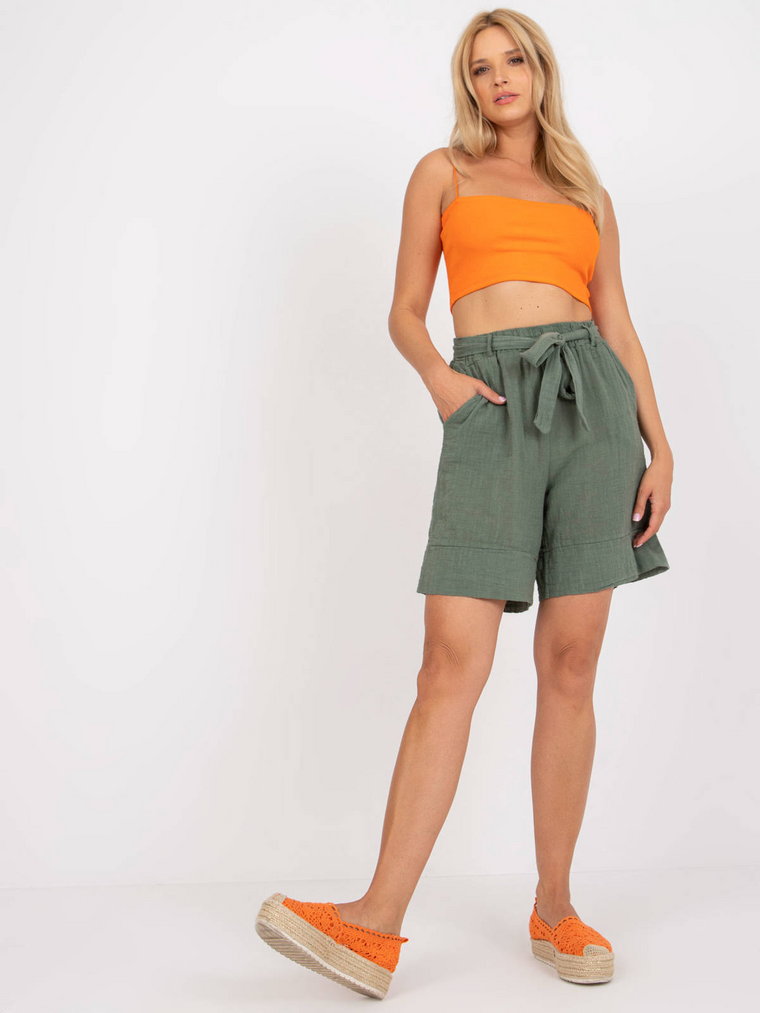 Szorty khaki boho casual plażowe nogawka szeroka