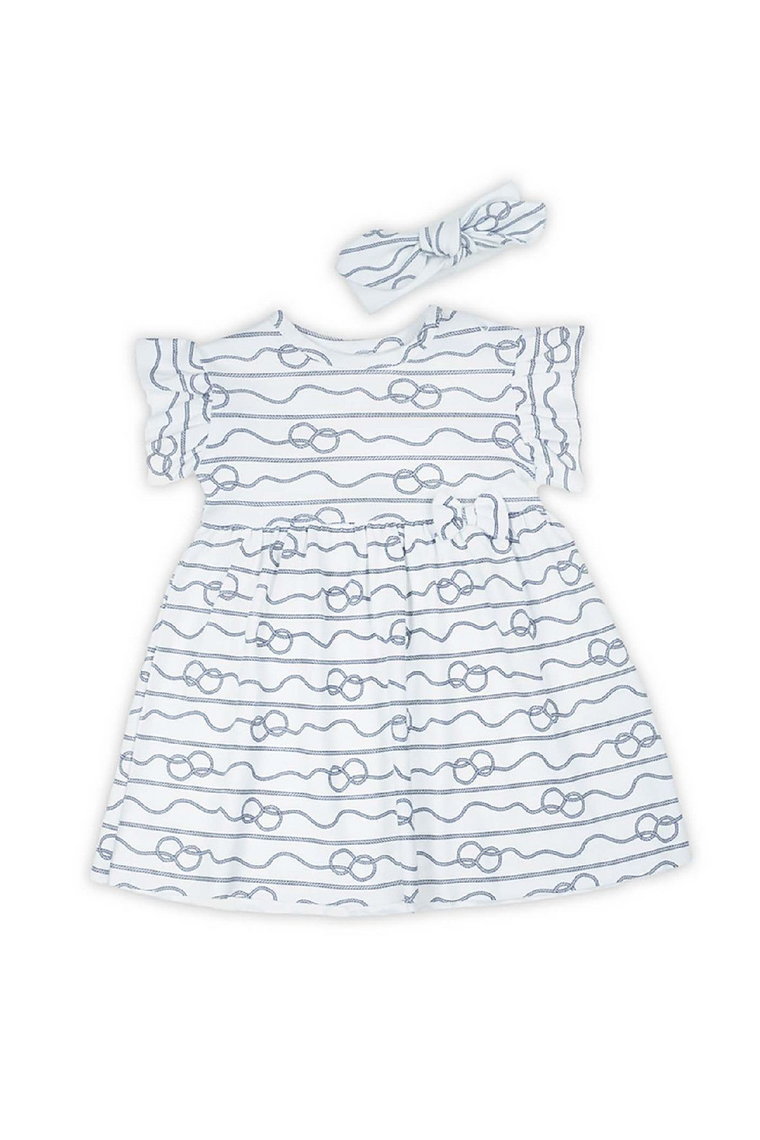 Sukienka dla niemowlaka biała z motywem morskim i opaską