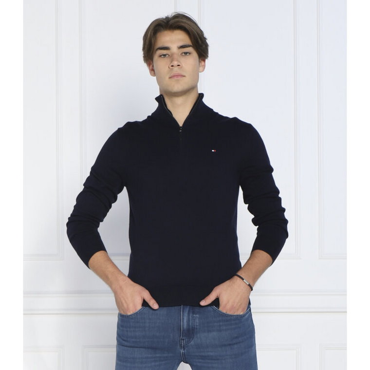 Tommy Hilfiger Sweter ZIP MOCK | Regular Fit | z dodatkiem kaszmiru