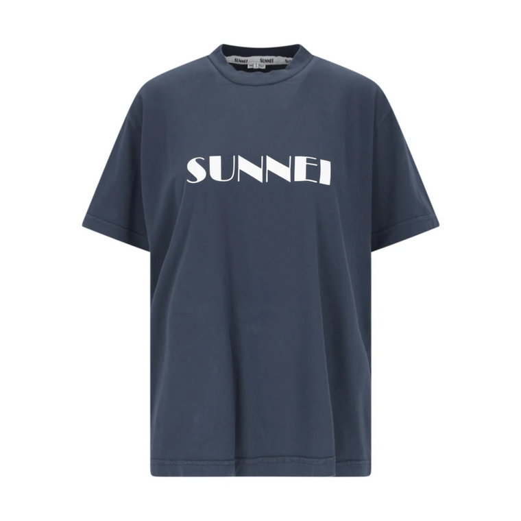 Niebieska Bawełniana Koszulka z Logo Sunnei