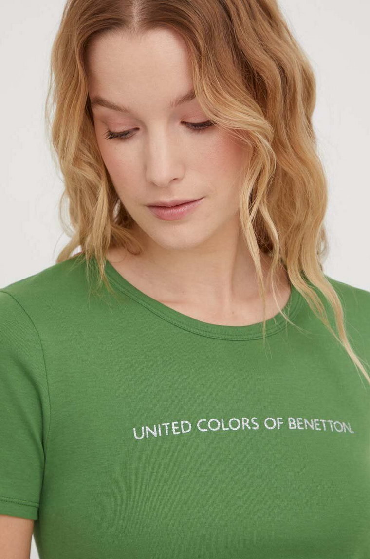 United Colors of Benetton t-shirt bawełniany damski kolor zielony