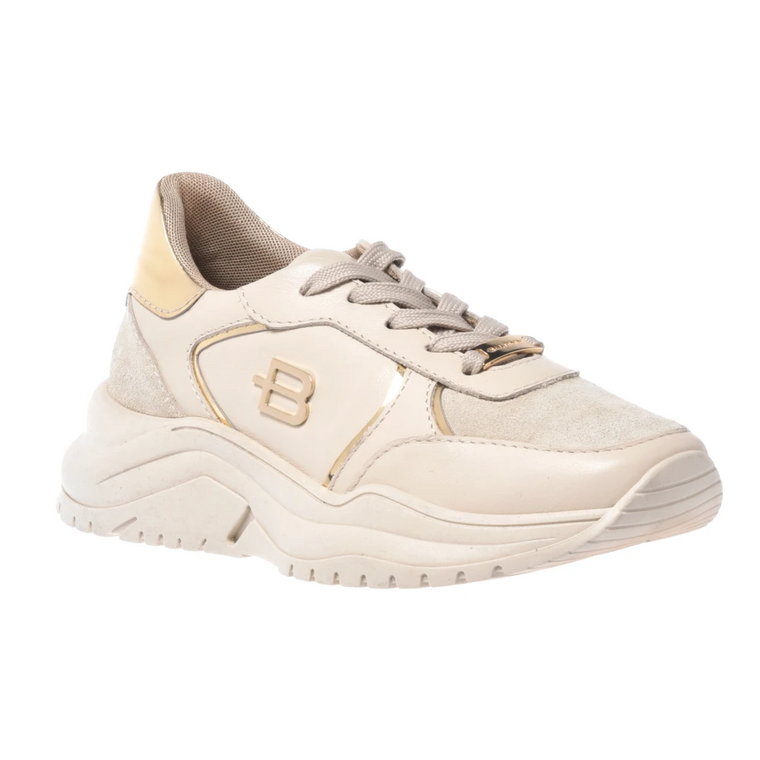 Trainers in beige and platinum calfskin Baldinini