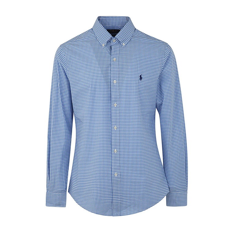 Niebiesko-Biała Krata Koszula Sportowa z Długim Rękawem Ralph Lauren