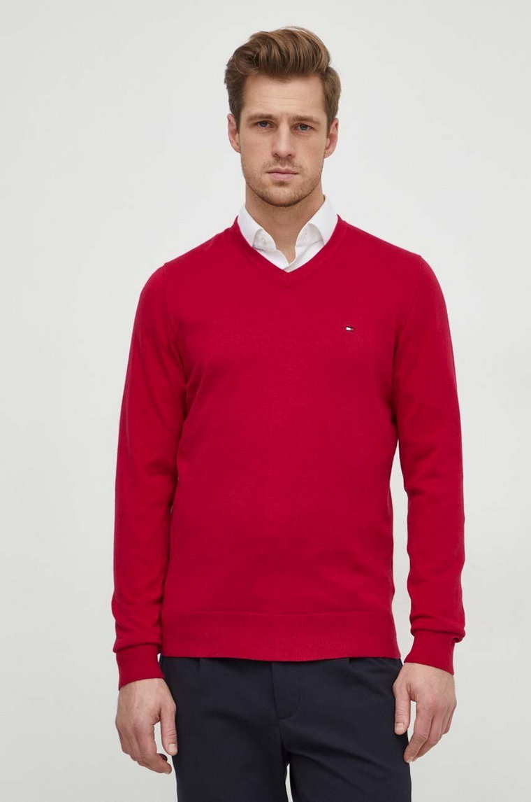 Tommy Hilfiger sweter bawełniany kolor bordowy lekki MW0MW32022