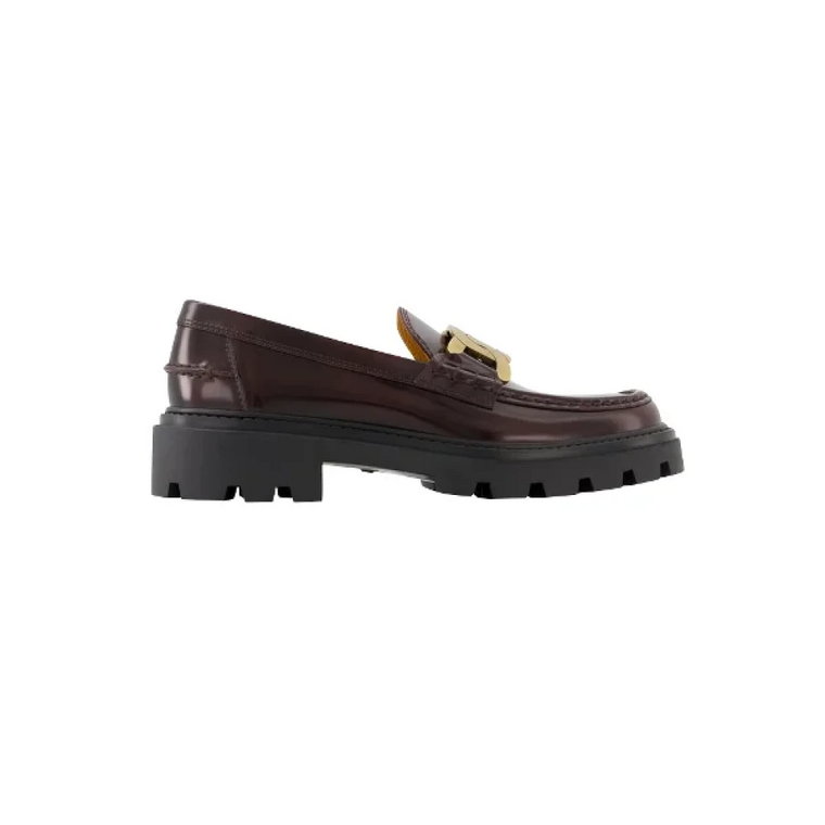 Bordowy Skórzane Klasyczne Loafersy Tod's