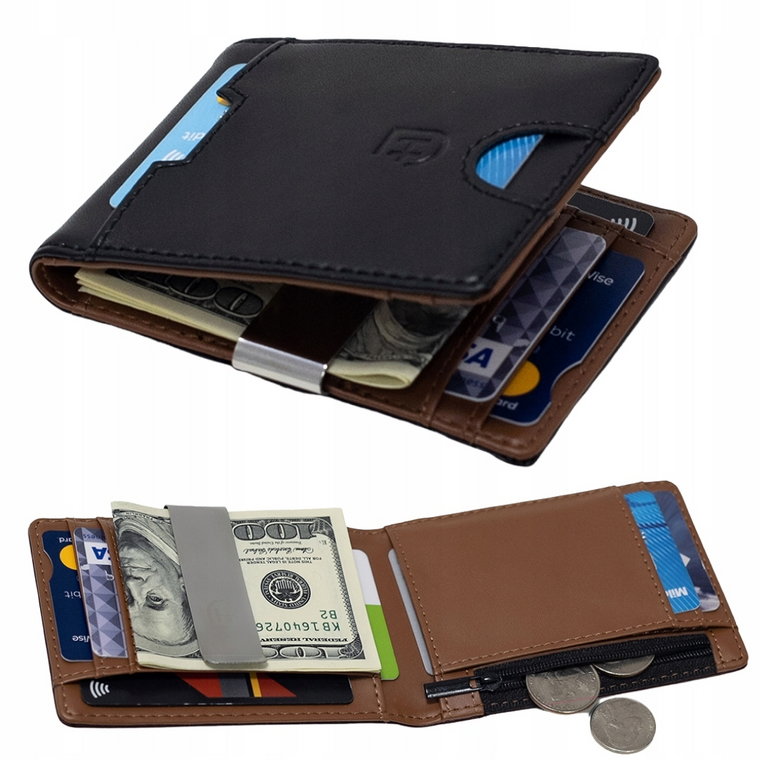 James Hawk Smart Wallet skórzany portfel slim 1,5 cm Czarny Brąz Rfid