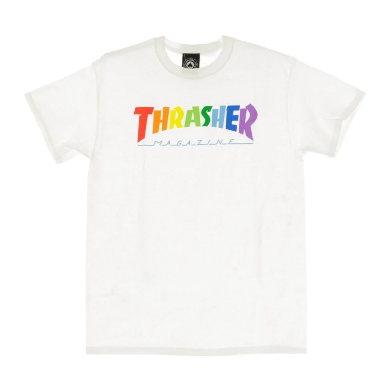 T-shirt Męski Biały z Motywem Tęczy Thrasher