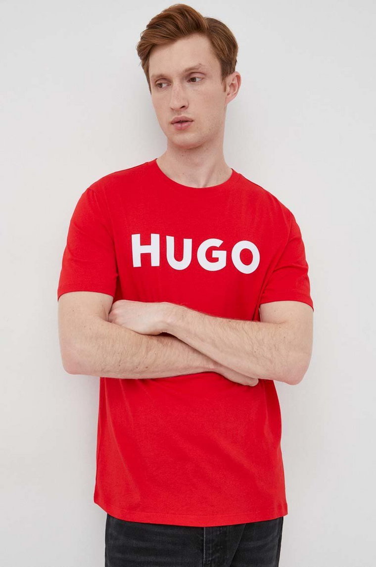HUGO t-shirt bawełniany kolor czerwony z nadrukiem 50467556