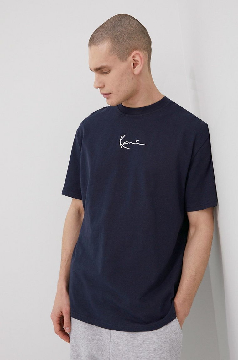 Karl Kani t-shirt bawełniany kolor granatowy z aplikacją