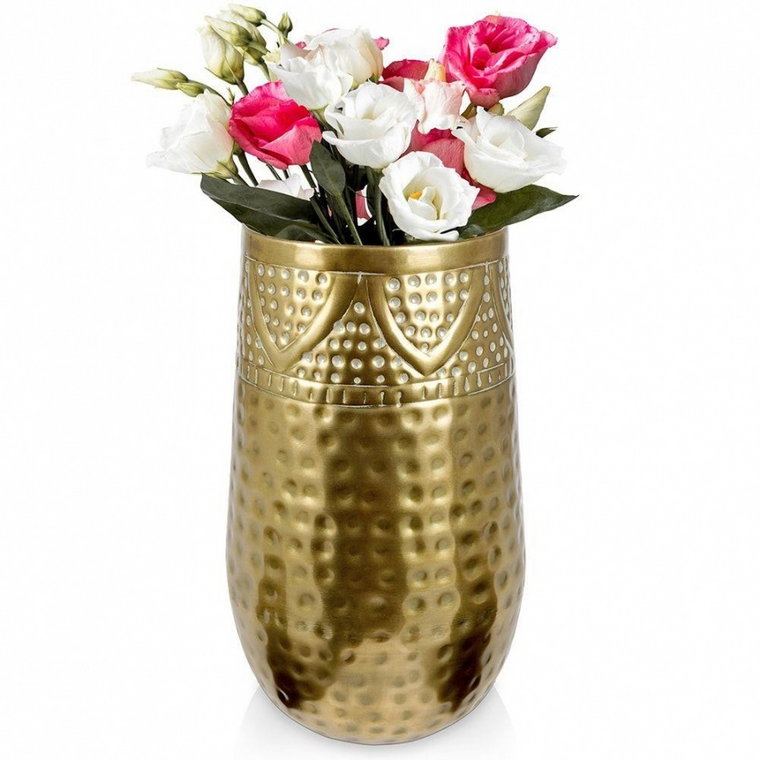 Wazon na kwiaty dekoracyjny metalowy złoty 18x30 cm kod: O-569417