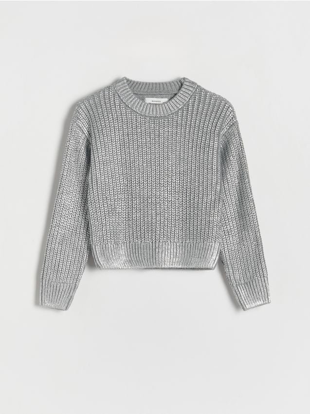 Reserved - Sweter z efektem metalicznym - srebrny
