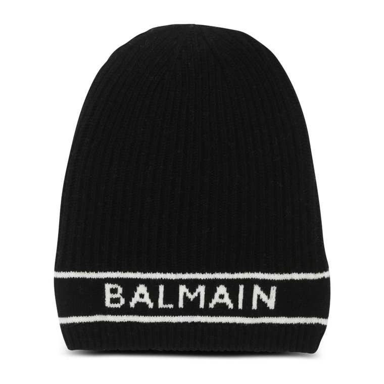 Zapaskowany weÅniany kapelusz z logo Balmain