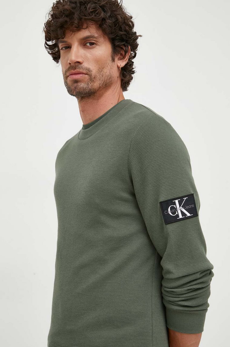 Calvin Klein Jeans bluza bawełniana męska kolor zielony z aplikacją