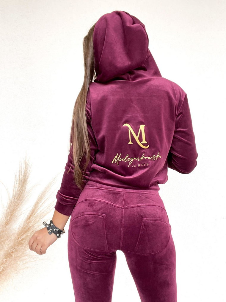 WELUROWA BLUZA Z KAPTUREM PREMIUM LOGO MIELCZARKOWSKI - BORDO