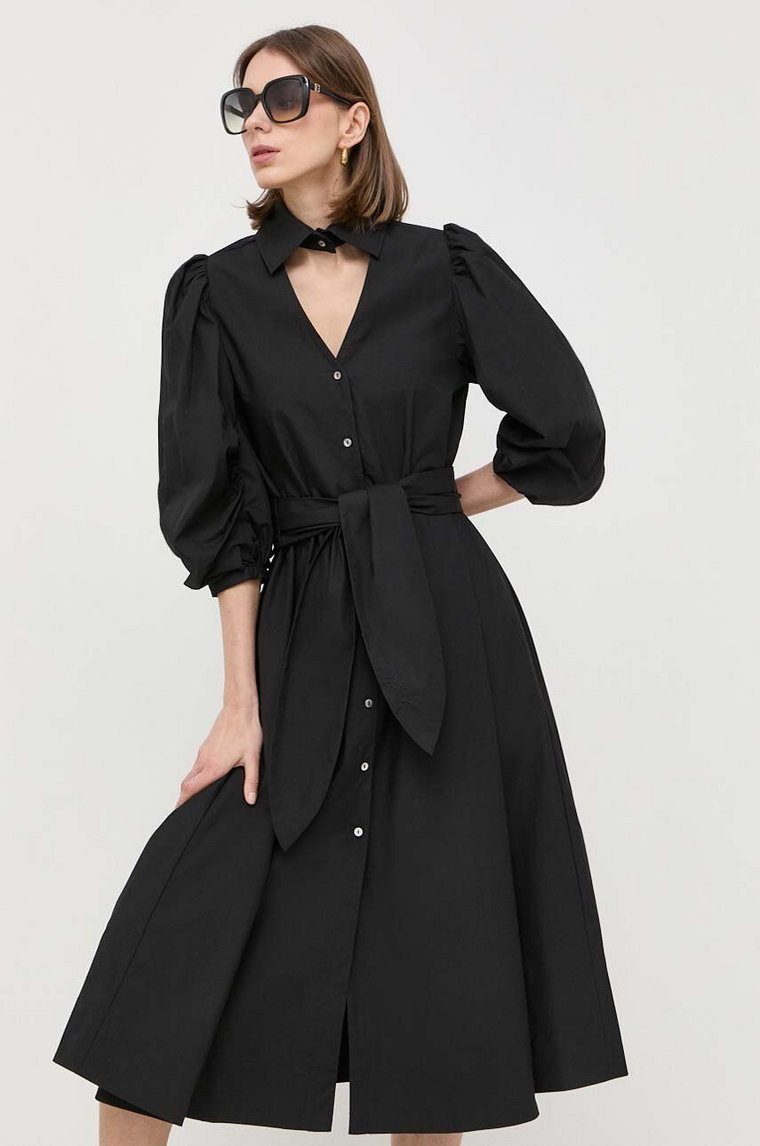 Karl Lagerfeld sukienka bawełniana kolor czarny midi rozkloszowana