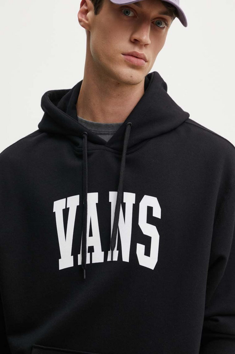 Vans bluza bawełniana męska kolor czarny z kapturem z nadrukiem VN000HNWBLK1