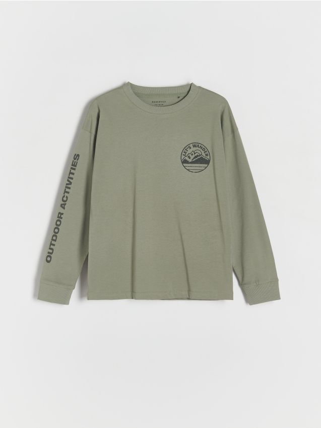 Reserved - Longsleeve z nadrukiem - oliwkowy