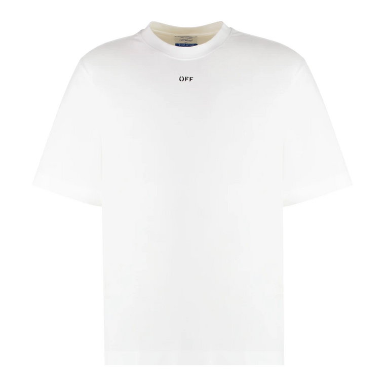 Żakardowy Crew-Neck Bawełniany T-shirt Off White