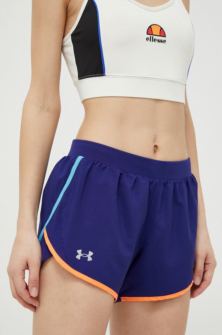 Under Armour szorty do biegania Fly-By 2.0 kolor granatowy medium waist