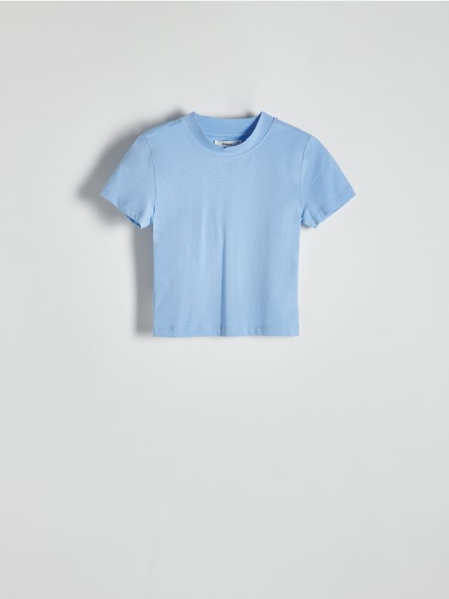 Reserved - Krótki t-shirt ze stójką - niebieski
