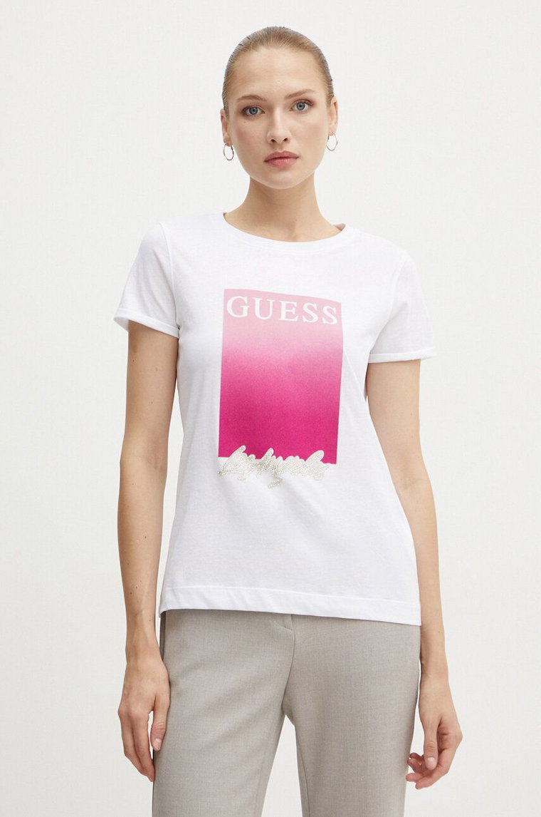 Guess t-shirt bawełniany damski kolor biały W4BI30 JA914