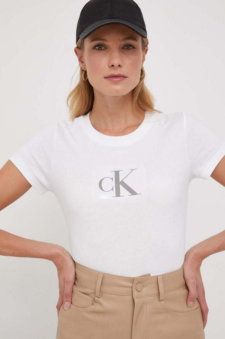 Calvin Klein Jeans t-shirt bawełniany damski kolor biały