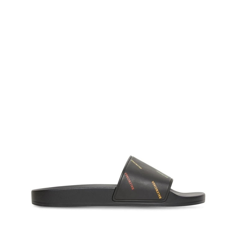Stylowe czarne sandały z nadrukiem logo Balenciaga