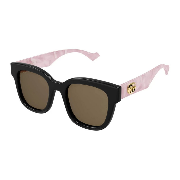 Kwadratowe kobiece czarne i marmuroworóżowe okulary przeciwsłoneczne Gucci